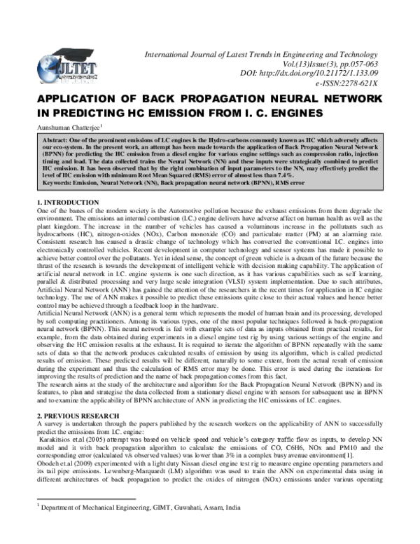 (PDF) Application of Back Propagation Neural Network in Predicting No