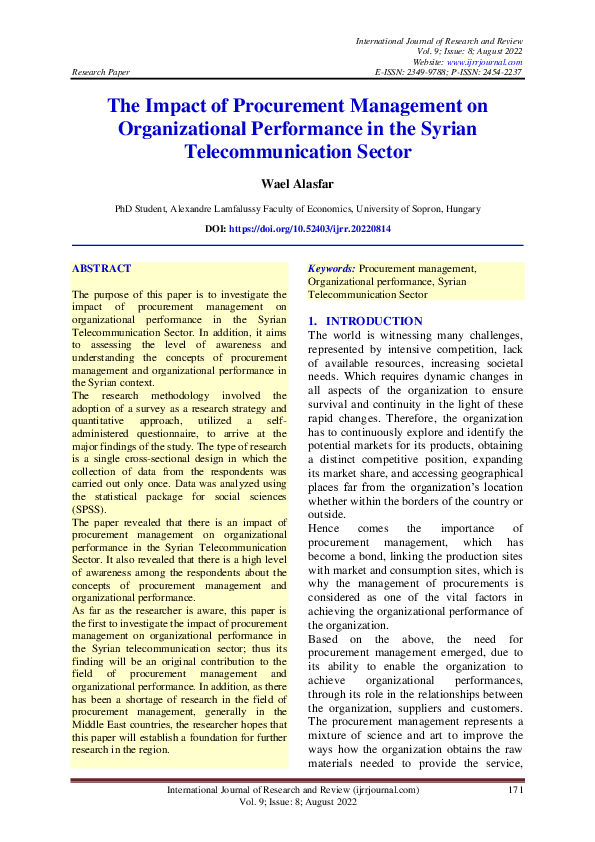 (PDF) The Impact of Procurement Management on Organizational ...