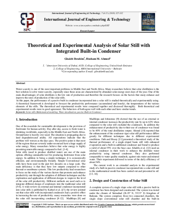 (PDF) Theoretical and Experimental Analysis of Solar Still with ...