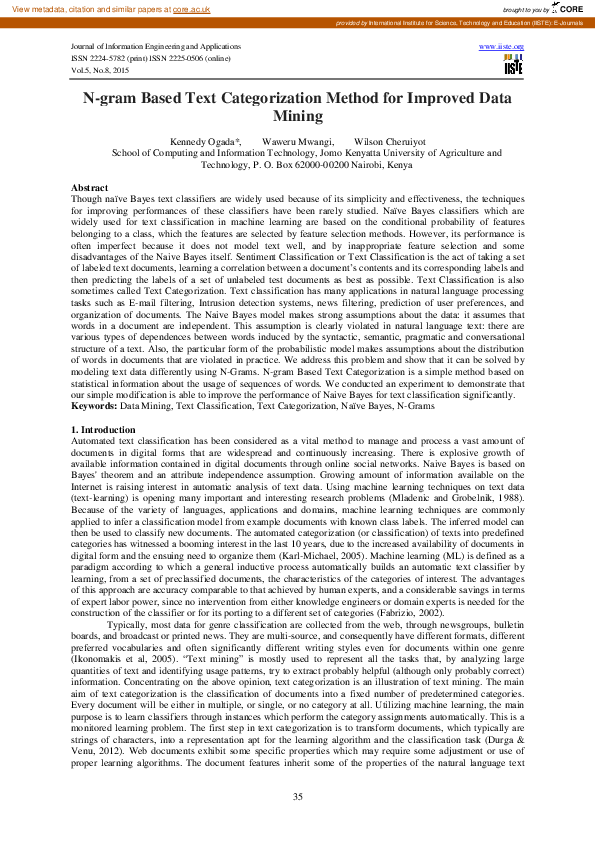 (PDF) N-gram Based Text Categorization Method for Improved Data Mining