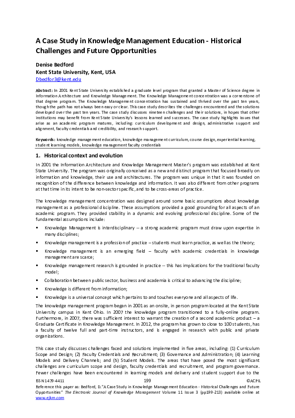 (PDF) A Case Study in Knowledge Management Education - Historical ...