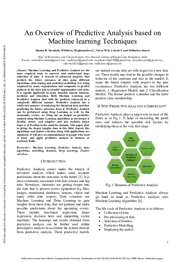 (PDF) An Overview of Predictive Analysis based on Machine learning ...