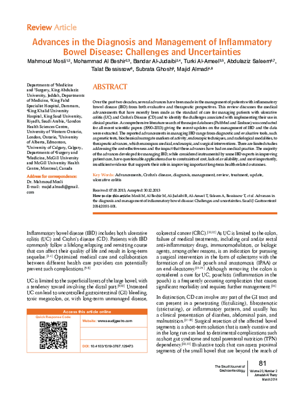 (PDF) Advances in the diagnosis and management of inflammatory bowel ...