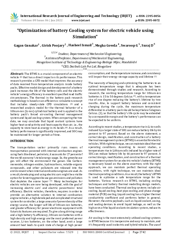 (PDF) "Optimization of battery Cooling system for electric vehicle ...