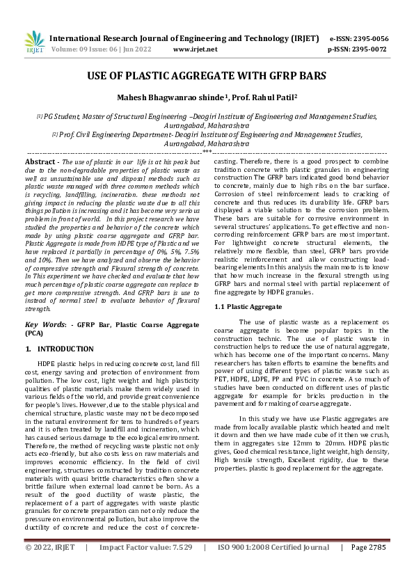 (PDF) USE OF PLASTIC AGGREGATE WITH GFRP BARS