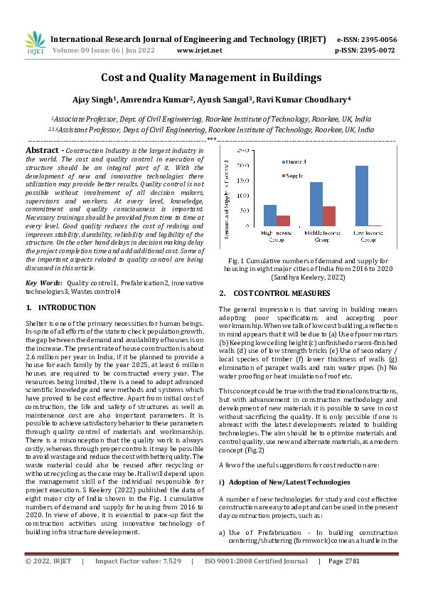 (PDF) Cost and Quality Management in Buildings IRJET Journal