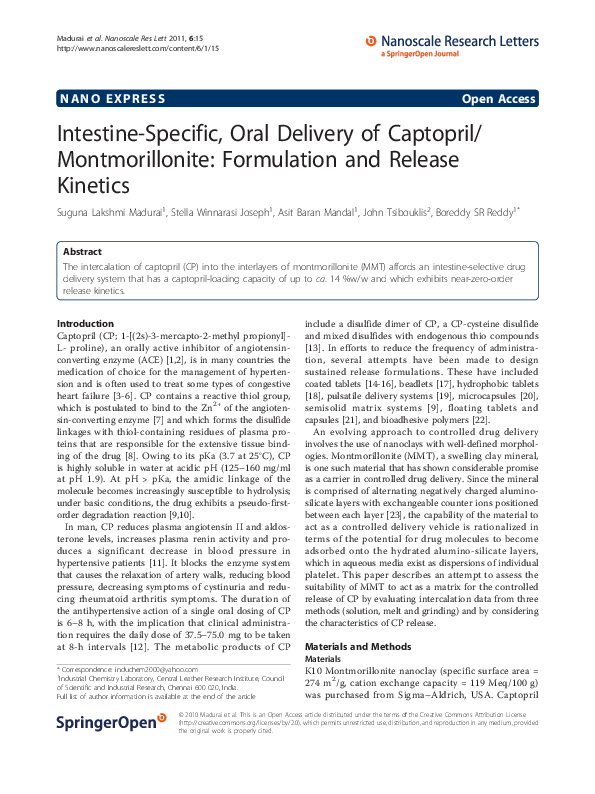 (PDF) Intestine-Specific, Oral Delivery of Captopril/Montmorillonite ...