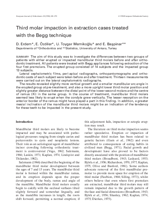 (PDF) Third molar impaction in extraction cases treated with the Begg ...