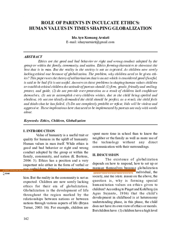 (PDF) Role of Parents in Inculcate Ethics: Human Values in Times ...