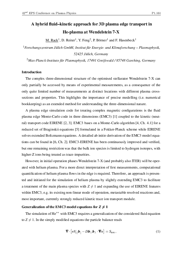 (PDF) A fluid-kinetic approach for 3D plasma edge transport in He plasma