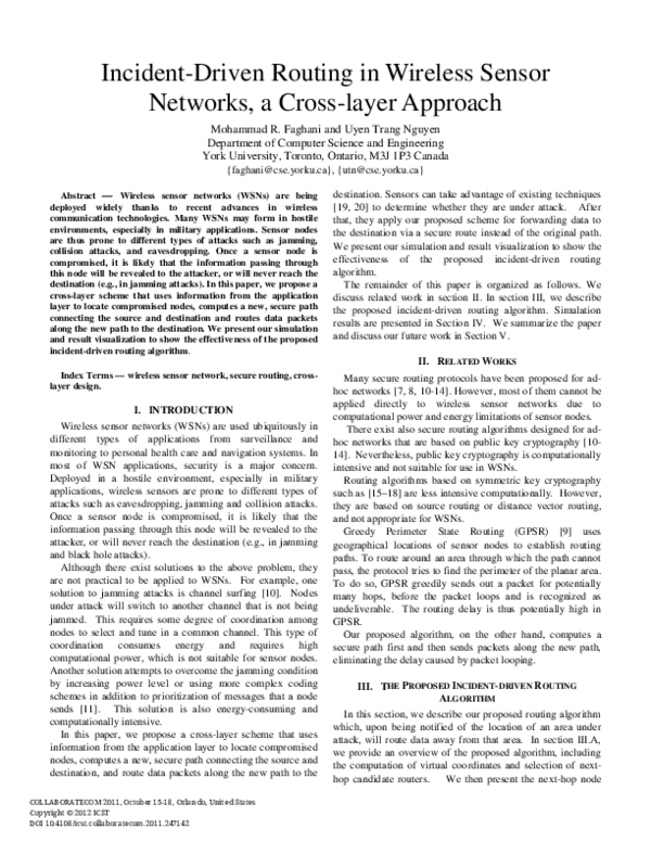 (PDF) Incident-Driven Routing in Wireless Sensor Networks, a Cross ...