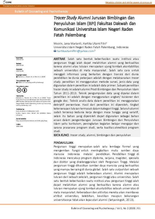 (PDF) Tracer Study Alumni Jurusan Bimbingan dan Penyuluhan Islam (BPI ...