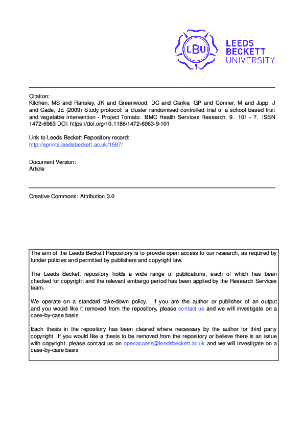 (PDF) Study protocol: a cluster randomised controlled trial of a school ...