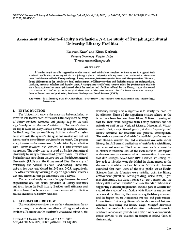 (PDF) Assessment of Students Faculty Satisfaction A Case Study of ...