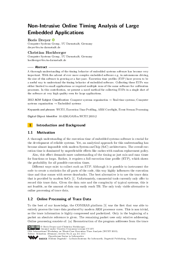 (PDF) NonIntrusive Online Timing Analysis of Large Embedded Applications boris dreyer