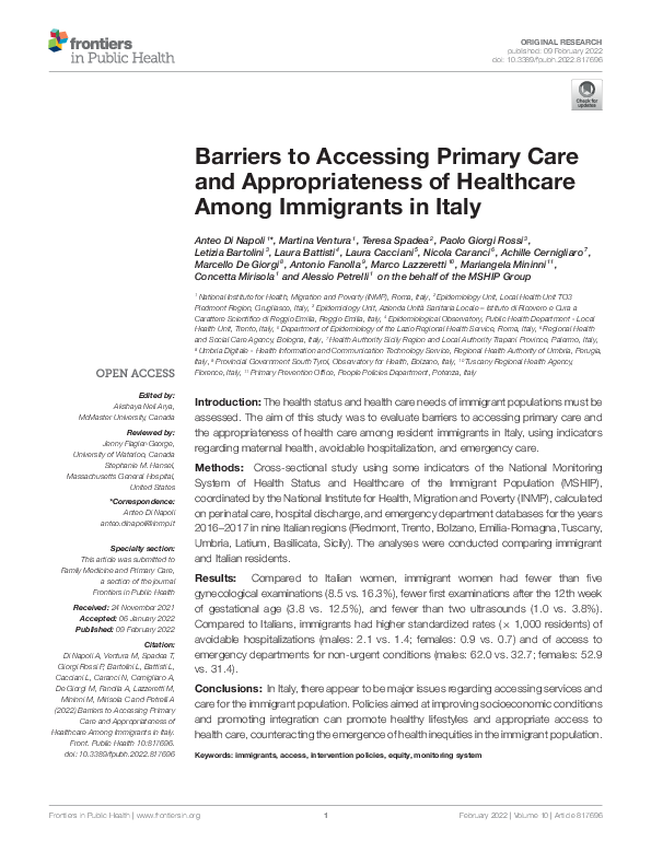(PDF) Barriers to Accessing Primary Care and Appropriateness of ...