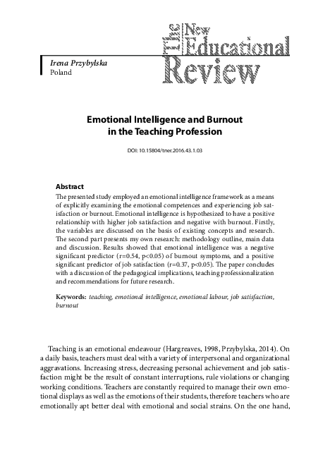 (PDF) Emotional intelligence and burnout in the teaching profession