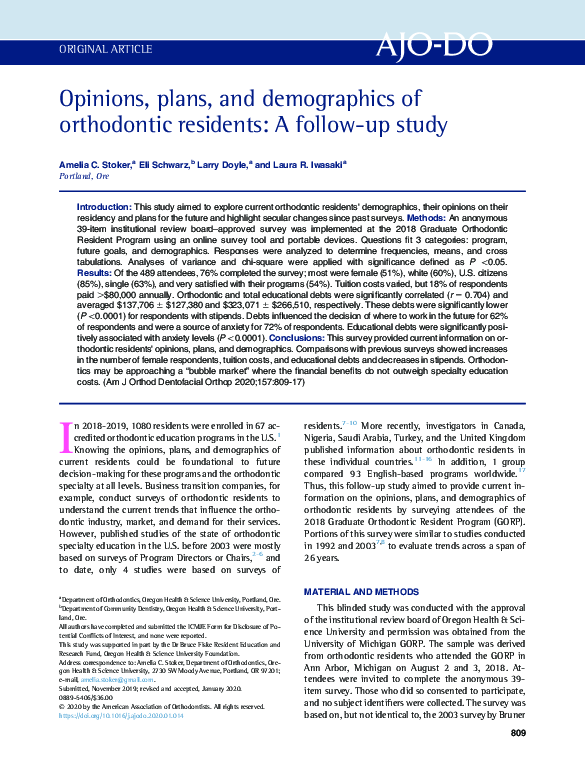(PDF) Opinions, plans, and demographics of orthodontic residents A