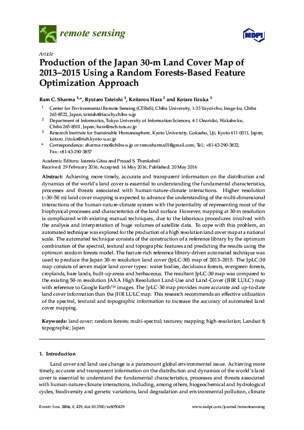 (PDF) Production of the Japan 30-m Land Cover Map of 2013–2015 Using a ...