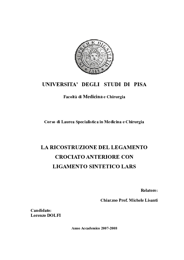 (PDF) La ricostruzione del legamento crociato anteriore con legamento ...