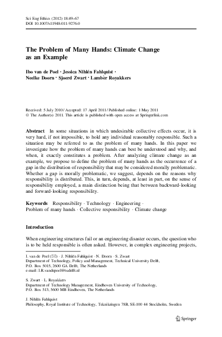 (PDF) The Problem of Many Hands: Climate Change as an Example