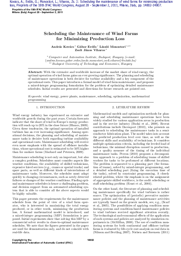 (PDF) Scheduling the Maintenance of Wind Farms for Minimizing ...