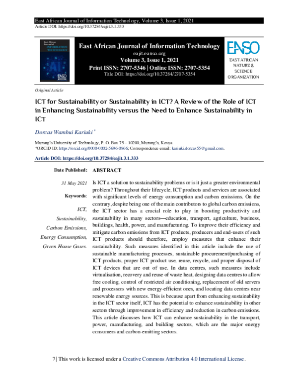 (PDF) ICT for Sustainability or Sustainability in ICT? A Review of the ...