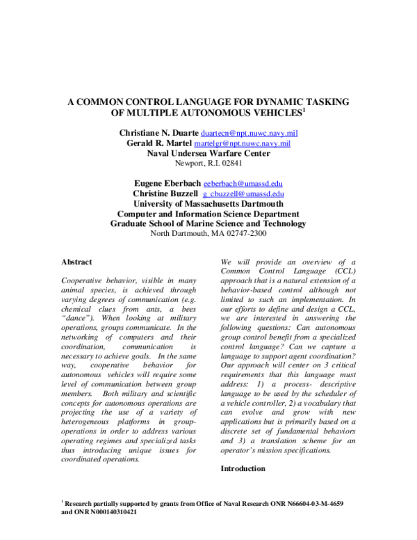 (PDF) Defining a common control language for multiple autonomous ...
