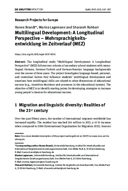 (PDF) Multilingual Development: A Longitudinal Perspective ...