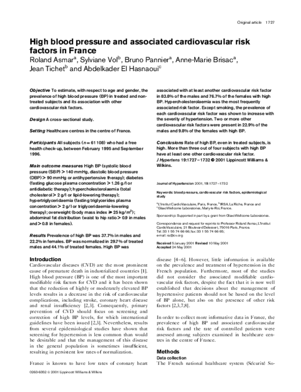 (PDF) High blood pressure and associated cardiovascular risk factors in ...