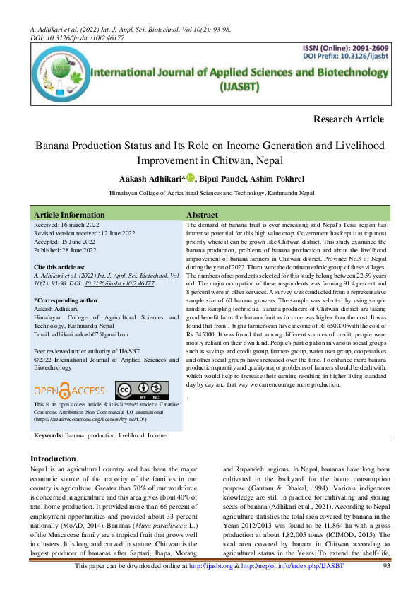 (PDF) Banana Production Status and Its Role on Generation and