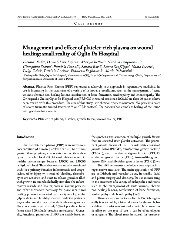 (PDF) Management and effect of platelet-rich plasma on wound healing ...