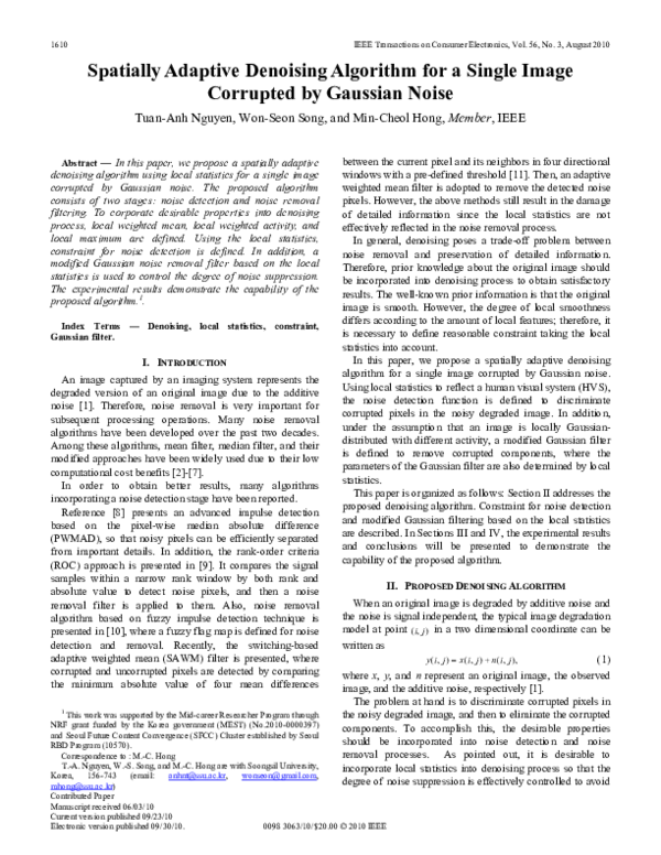 (PDF) Spatially adaptive denoising algorithm for a single image ...