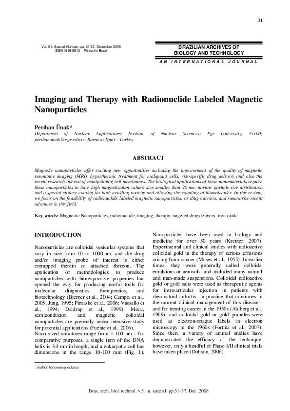 (PDF) Imaging and therapy with radionuclide labeled magnetic nanoparticles