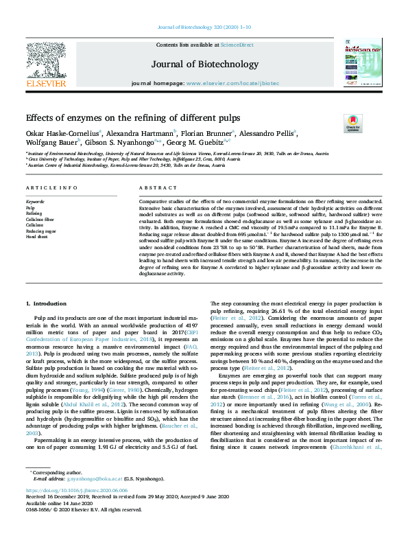 (PDF) Effects of enzymes on the refining of different pulps