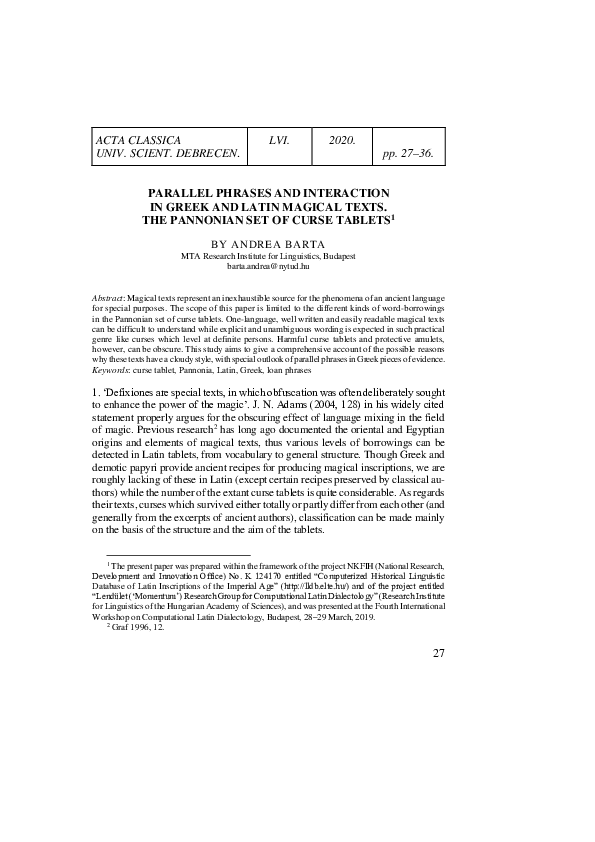(PDF) Parallel Phrases and Interaction in Greek and Latin Magical Texts