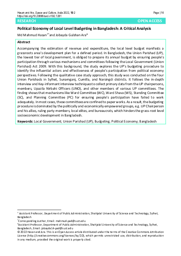 (PDF) Political Economy of Local Level Budgeting in Bangladesh: A ...