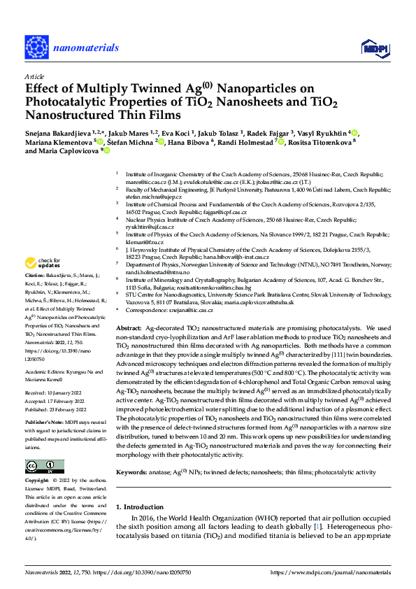 (PDF) Effect of Multiply Twinned Ag(0) Nanoparticles on Photocatalytic ...