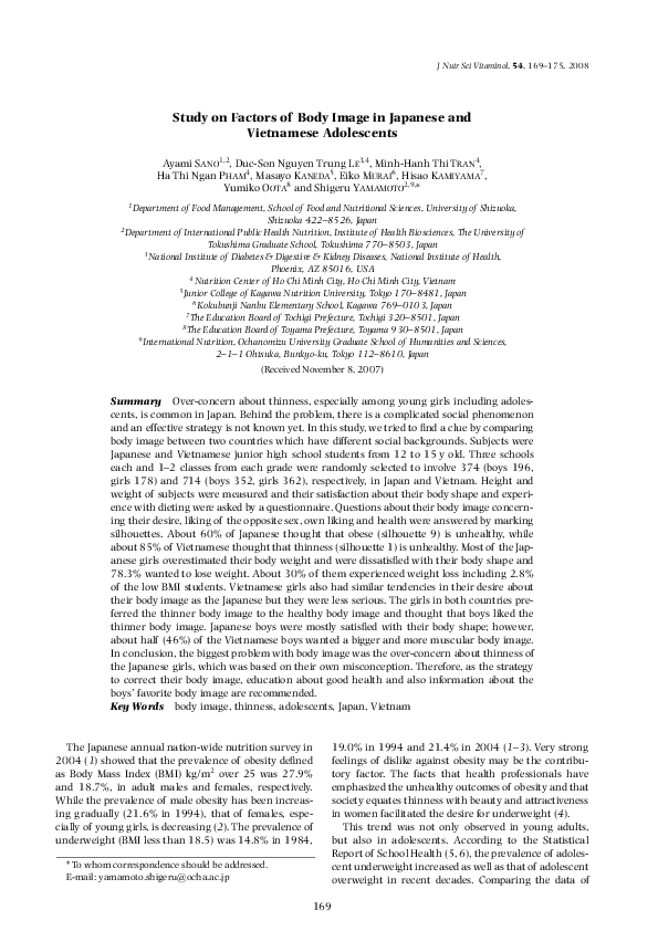 (PDF) Study on Factors of Body Image in Japanese and Vietnamese Adolescents