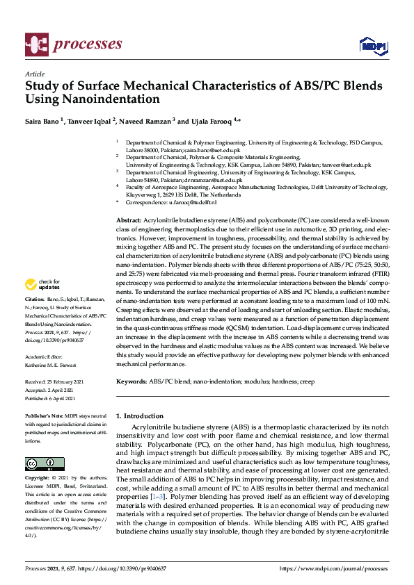 (PDF) Study of Surface Mechanical Characteristics of ABS/PC Blends ...