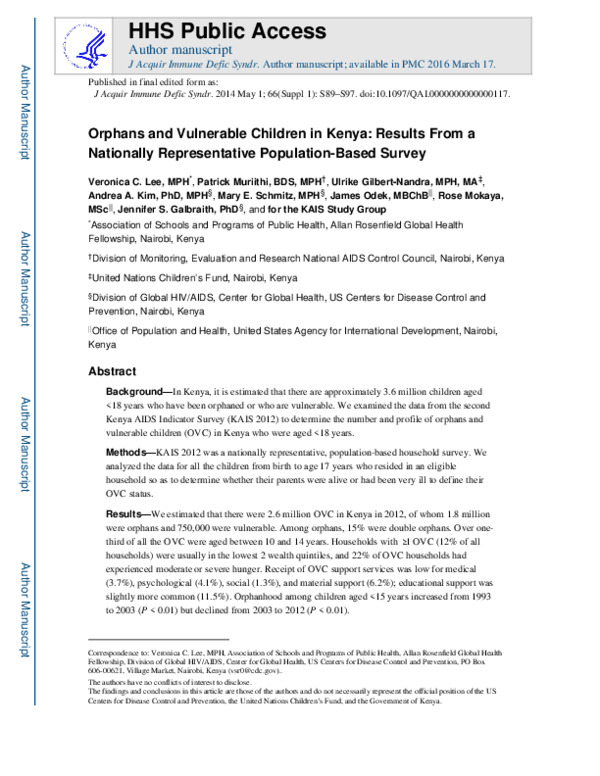 (PDF) Orphans and Vulnerable Children in Kenya