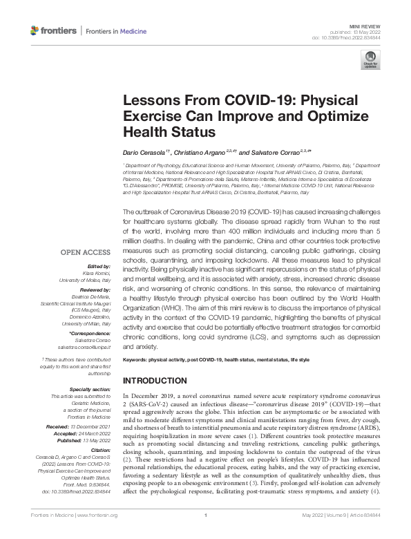 (PDF) Lessons From COVID-19: Physical Exercise Can Improve and Optimize ...