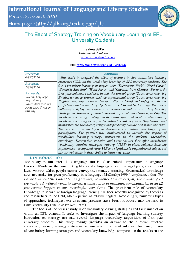 (PDF) The Effect of Strategy Training on Vocabulary Learning of EFL ...