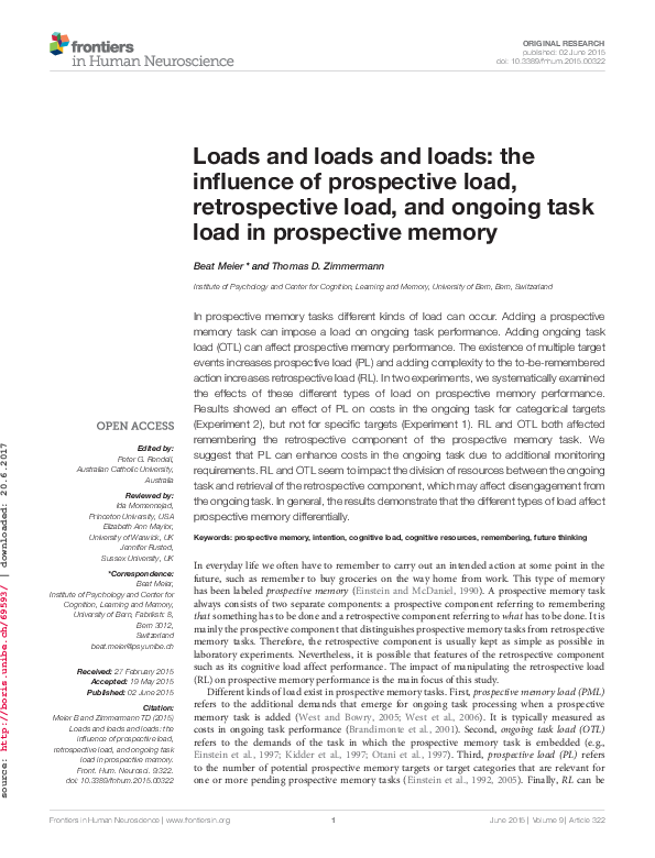 (PDF) Loads and loads and loads: the influence of prospective load ...