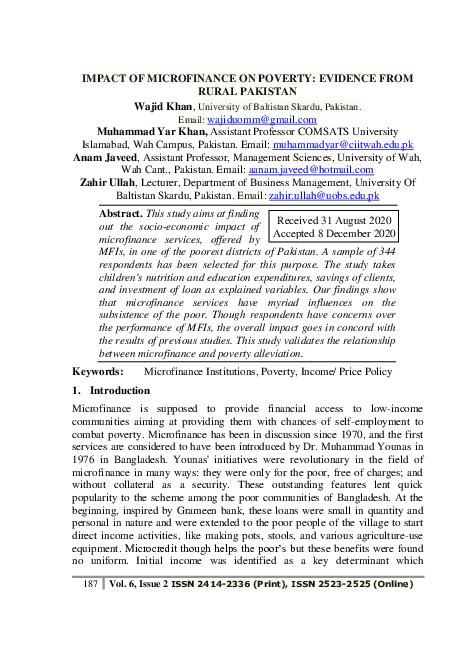 (PDF) Impact of Microfinance on Poverty: Evidence from Rural Pakistan