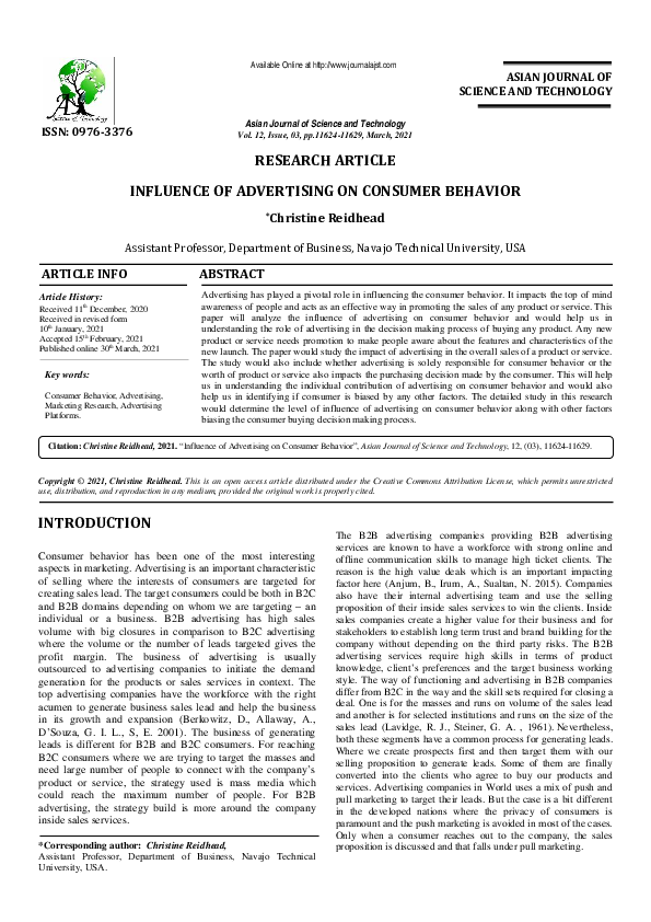 (PDF) The Influence of Advertising on Consumer Behavior