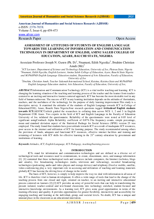 (PDF) Assessment of Attitudes of Students of English Language Towards ...