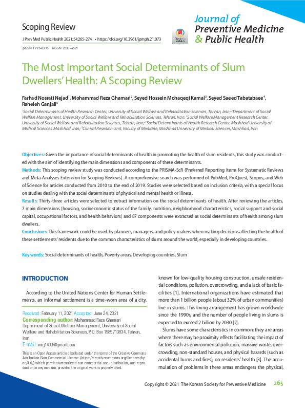 (PDF) The Most Important Social Determinants of Slum Dwellers’ Health ...