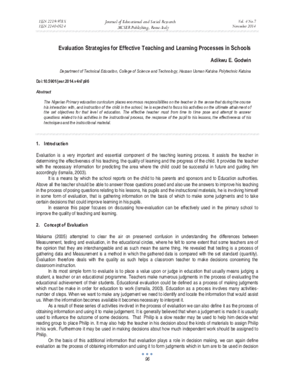 (PDF) Evaluation Strategies for Effective Teaching and Learning ...