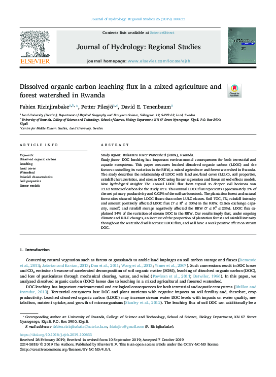 (PDF) Dissolved organic carbon leaching flux in a mixed agriculture and ...
